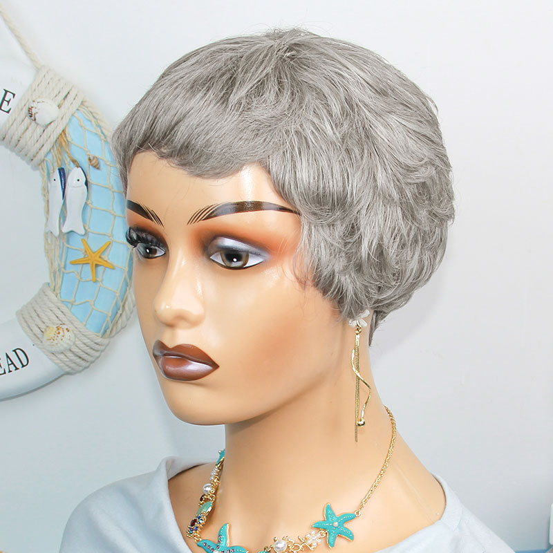 짧은 스트레이트 인모 가발, 그레이 컬러 브라질 레미  - Short Pixie Cut Wig Human Hair Cheap 리뷰 및 가격